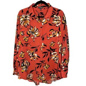 Madison blouse burnt orange, rolltab sleeve, art to wear, career, office,size 3X
